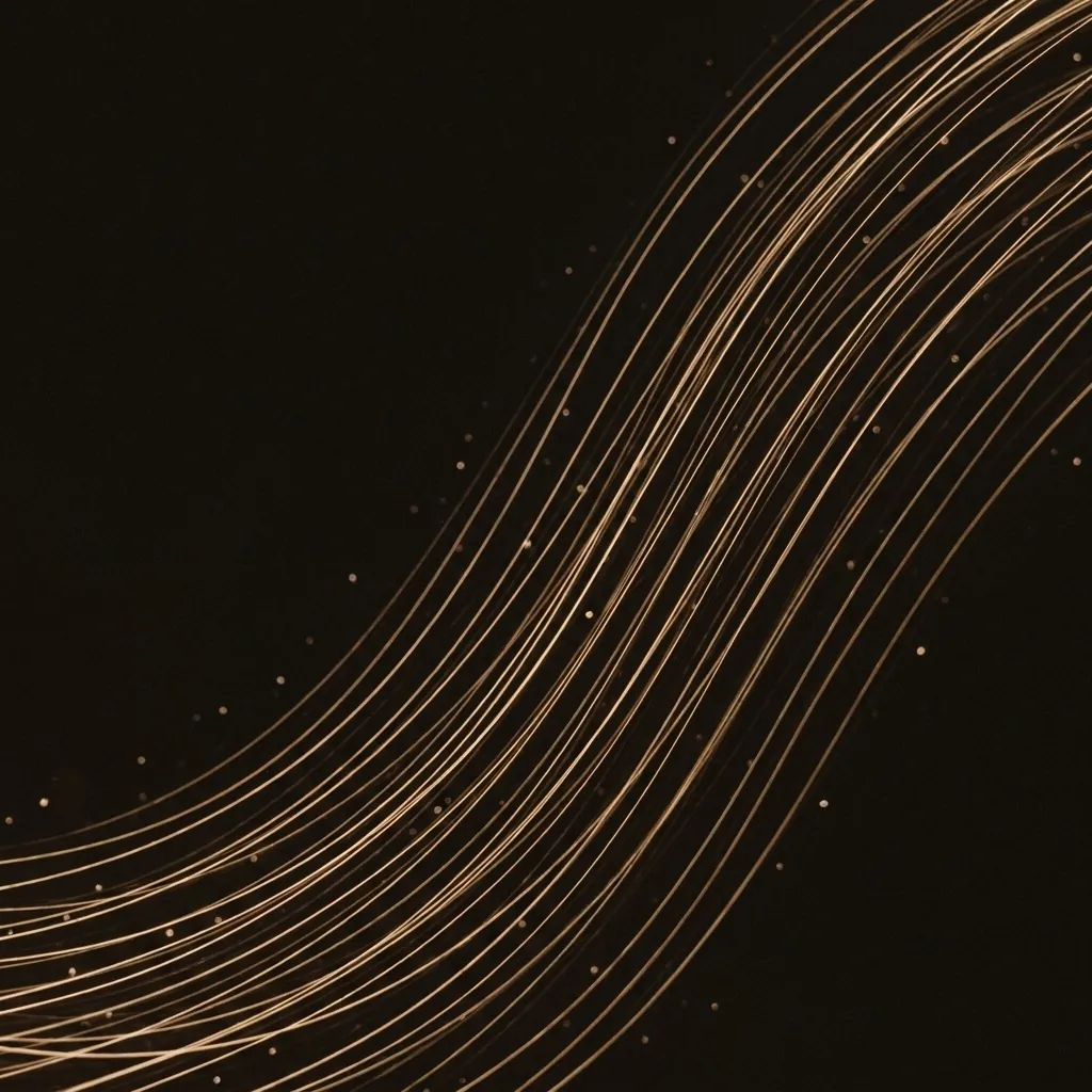 Gold light trails rising across a dark background